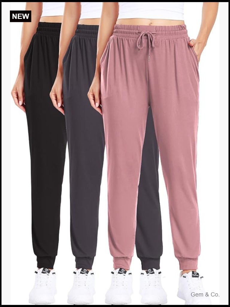3 Pack Women Joggers Sweatpants With Pockets High Waisted Tapered Leg